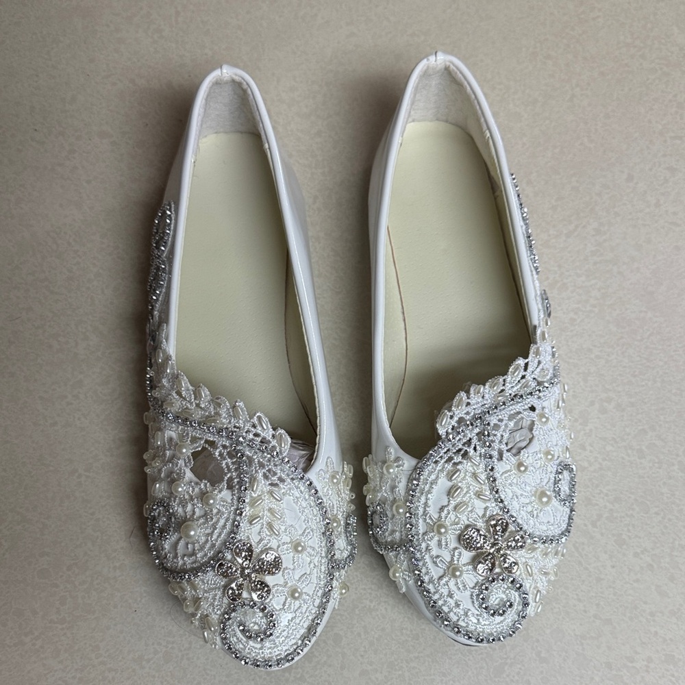 Elegant White and Silver Embellished Women's Shoes